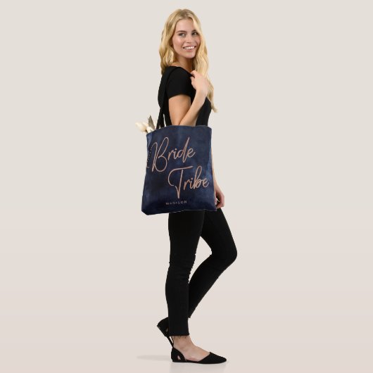 Blue Watercolor Rose Gold Bribe Stamm Tasche (Am Model)