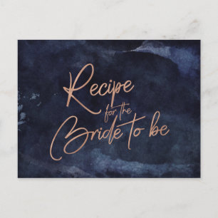 Blue Watercolor Rose Gold Bridal Rezept Card Postkarte