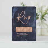 Blue Watercolor & Rose Gold Wedding RSVP Karte (Stehend Vorderseite)