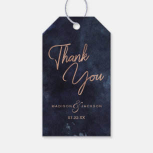Blue Watercolor & Rose Gold Wedding Vielen Dank Geschenkanhänger