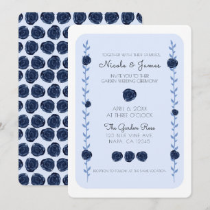 Blue Watercolor Rose Reben Hütte Hochzeit Einladung