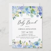 Blue Watercolor Rose und Hydrangea Baby Brunch Einladung (Vorderseite)