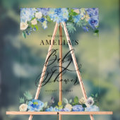 Blue Watercolor Rose und Hydrangea Babydusche Acrylschild (Neutral)