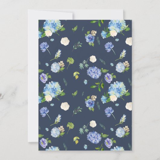 Blue Watercolor Rose und Hydrangea Babydusche Einladung (Rückseite)