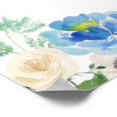 Blue Watercolor Rose und Hydrangea Taufe Poster (Ecke)