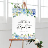 Blue Watercolor Rose und Hydrangea Taufe Poster