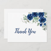 Blue Watercolor Rosen Edge Dankbarkeit Karte (Vorne/Hinten)