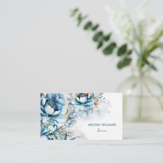 Blue Watercolor Roses Visitenkarte (Stehend Vorderseite)