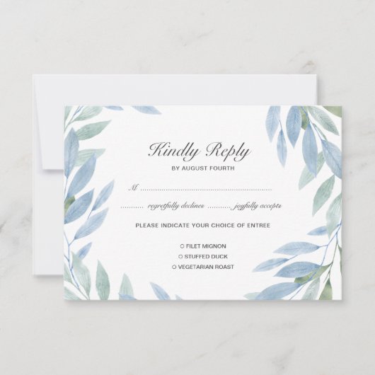 Blue Watercolor RSVP Card mit Wahlmöglichkeit Karte (Vorderseite)