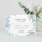 Blue Watercolor RSVP Card mit Wahlmöglichkeit Karte (Stehend Vorderseite)