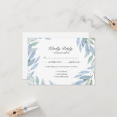 Blue Watercolor RSVP Card mit Wahlmöglichkeit Karte (Vorderseite/Rückseite Beispiel)