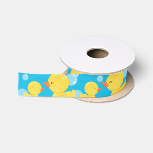 Blue Watercolor Rubber Duck Ribbon Satinband