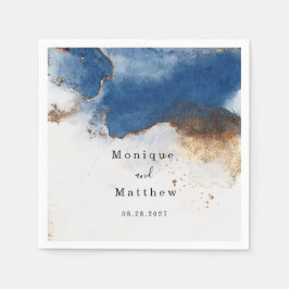 Blue Watercolor Rust Copper Gold Agate Wedding Serviette