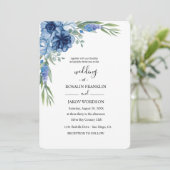 blue watercolor rustic wedding einladung (Stehend Vorderseite)