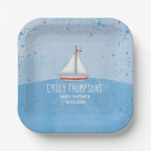 Blue Watercolor Sailboat Baby Dusche Custom Pappteller (Vorderseite)