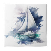 Blue Watercolor Sailboat Keramik Tile Fliese (Vorderseite)
