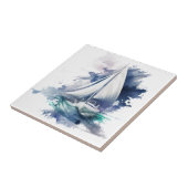 Blue Watercolor Sailboat Keramik Tile Fliese (Seite)