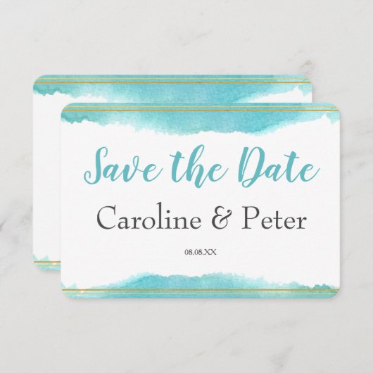 Blue Watercolor Save the Date Card (Vorne/Hinten)