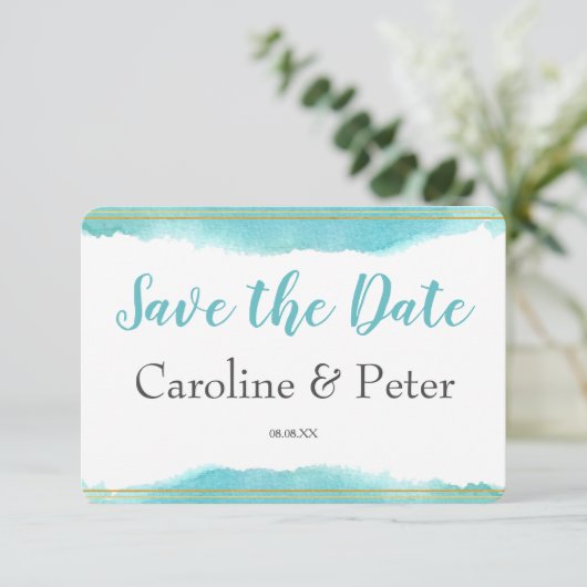 Blue Watercolor Save the Date Card (Stehend Vorderseite)