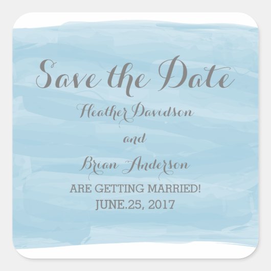 Blue Watercolor Save the Date Stickers (Vorderseite)