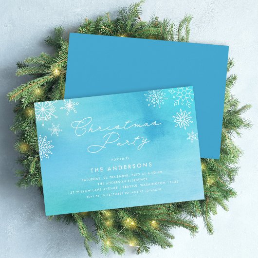 Blue Watercolor Schneeflocken Weihnachten Party Einladung