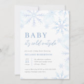 Blue Watercolor Schneeflocken Winter Boy Baby Dusc Einladung (Vorderseite)