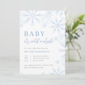Blue Watercolor Schneeflocken Winter Boy Baby Dusc Einladung (Stehend Vorderseite)