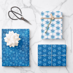 Blue Watercolor Schneeflocken Wrapping Paper Sheet Geschenkpapier Set