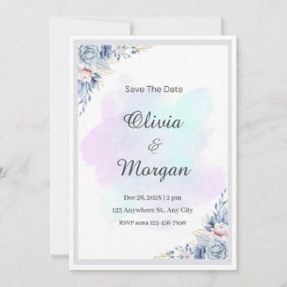 Blue Watercolor Script Style Hochzeitsempfehlung Einladung