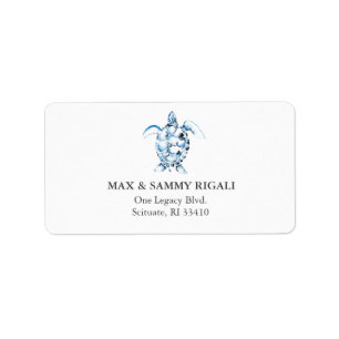 Blue Watercolor Sea Turtle Address Adressaufkleber