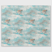 Blue Watercolor Sea Turtle Nautic Geschenkpapier (Flach)