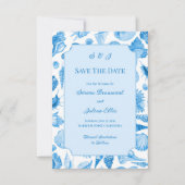 Blue Watercolor Seashell Coastal Chic Save The Date (Vorderseite)
