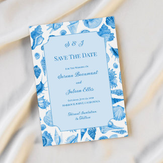 Blue Watercolor Seashell Coastal Chic Save The Date