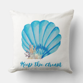 Blue Watercolor Seashell , Inspiration Zitat Kissen