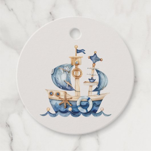 Blue Watercolor Ship Baby Shower Geschenkanhänger (Vorderseite)
