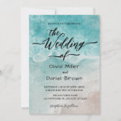 Blue Watercolor Shoreline Elegante Hochzeit im Oze Einladung (Vorderseite)