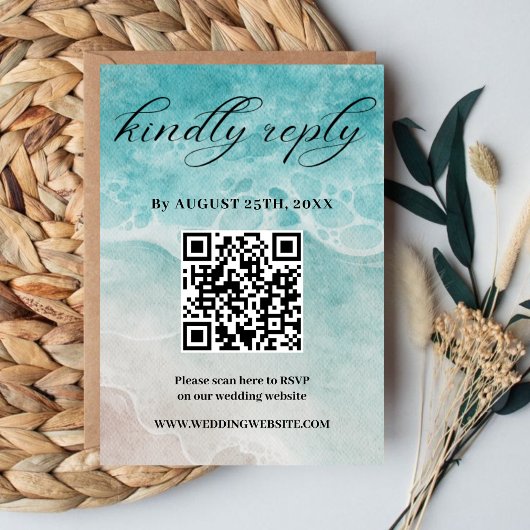Blue Watercolor Shoreline Ocean Wedding RSVP Karte