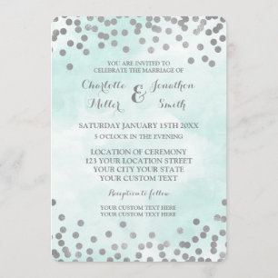 Blue Watercolor Silver Confetti Hochzeit Einladung