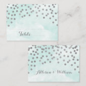 Blue Watercolor Silver Confetti Platzierungskarte Platzkarte (Vorne/Hinten)
