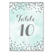 Blue Watercolor Silver Confetti Tischnummer Cards (Rückseite)