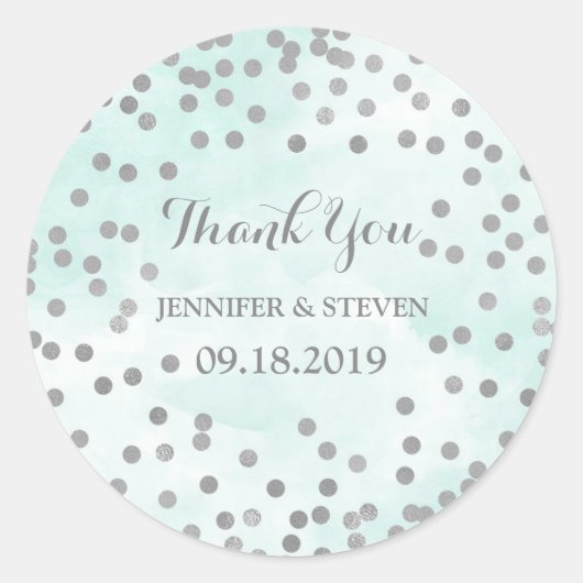 Blue Watercolor Silver Confetti Wedding Label Runder Aufkleber (Vorderseite)