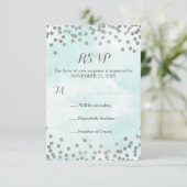 Blue Watercolor Silver Confetti Wedding RSVP (Stehend Vorderseite)