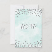 Blue Watercolor Silver Confetti Wedding RSVP (Rückseite)