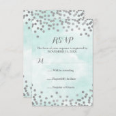 Blue Watercolor Silver Confetti Wedding RSVP (Vorne/Hinten)