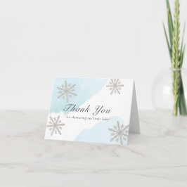 Blue Watercolor Silver Snowflakes Baby Dusche Dankeskarte