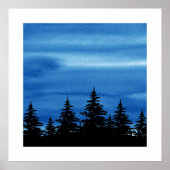 Blue Watercolor Sky & Trees Silhouette Poster (Vorne)