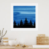 Blue Watercolor Sky & Trees Silhouette Poster (Küche)
