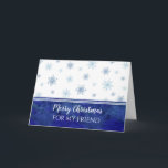 Blue Watercolor Snow Friend Frohe Weihnachtskarte Karte<br><div class="desc">Frohe Weihnachten für Freundin-Karte mit blauen Aquarellschneeflocken und nachdenklichen Vers.</div>