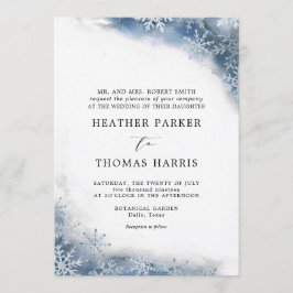 Blue Watercolor Snowflake Elegante Winterhochzeit Einladung