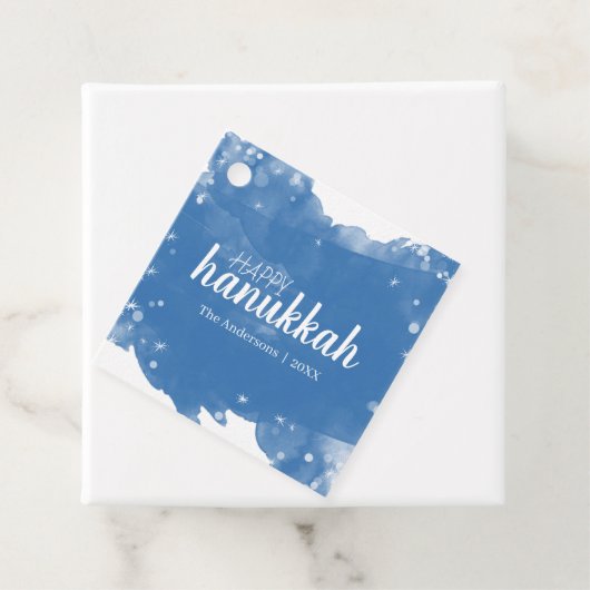 Blue Watercolor Snowflake Happy Hanukkah Holiday Geschenkanhänger (Beispiel)